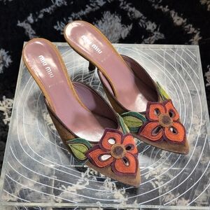 Miu Miu Multicolor Floral Embellished Mules
